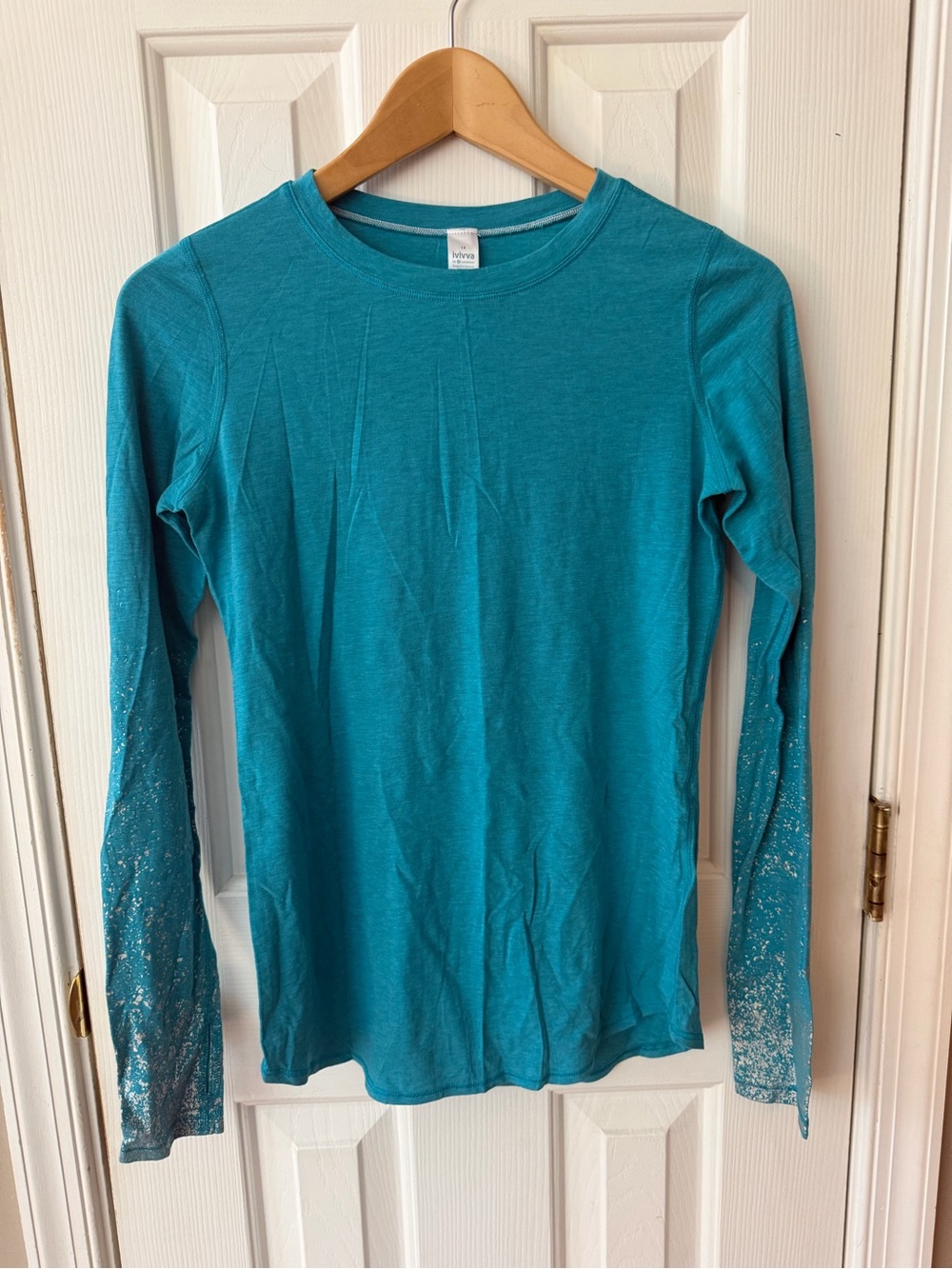 Ivivva by Lululemon Teal Silver Paint Splatter Long Sleeve Top Size 14 Youth